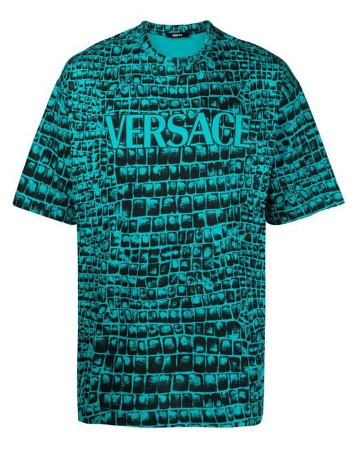 T-Shirt En Coton À Imprimé Coccodrillo Versace pour homme en coloris Blue