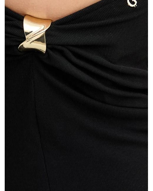 Guess Black Ruched Front-Slit Skirt
