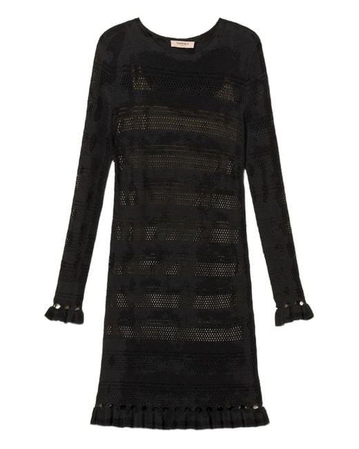 Twinset Black Short Knit Dress With Ruffles