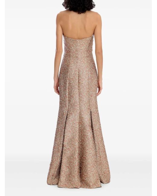 Olympiah Natural Strapless Jacquard Trumpet Dress