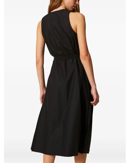 Twinset Black Pleated V-Neck Midi Dress