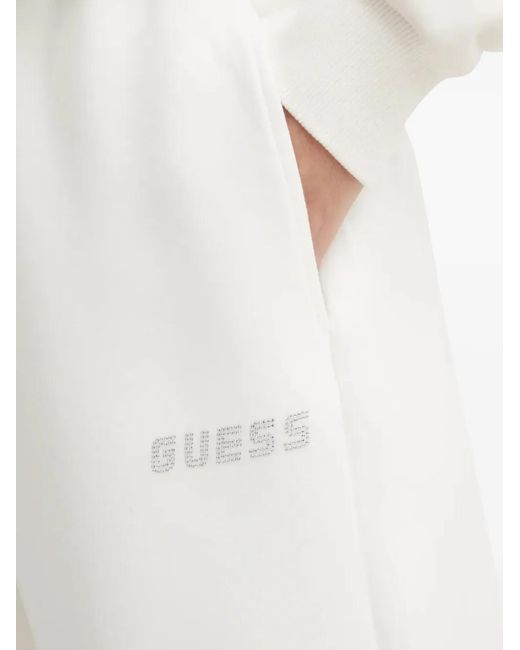 Guess White Rhinestone-Logo Track Pants