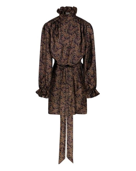 Saint Laurent Brown Paisley-Print Silk Dress
