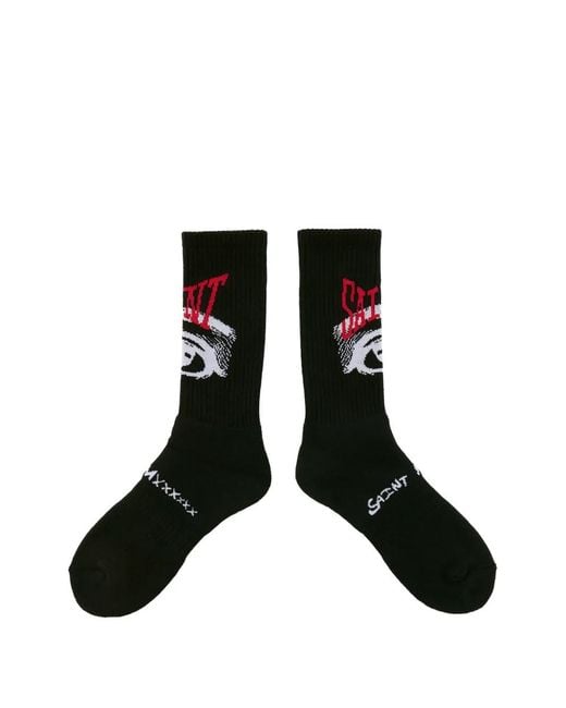 SAINT Mxxxxxx Black Eye-Motif Ribbed Socks