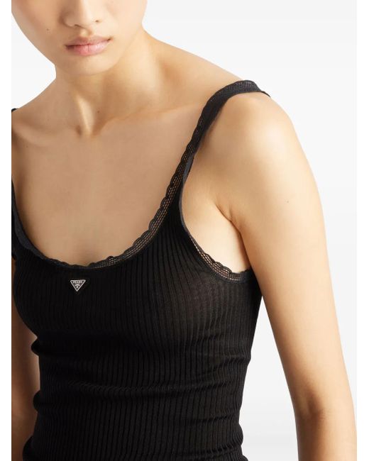 Prada Geribbelde Tanktop in het Black