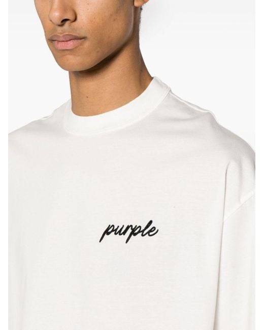 T-shirt con ricamo di Purple Brand in White da Uomo