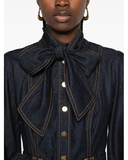 Zimmermann Blue Tied-Neck Ruffled Denim Mini Dress