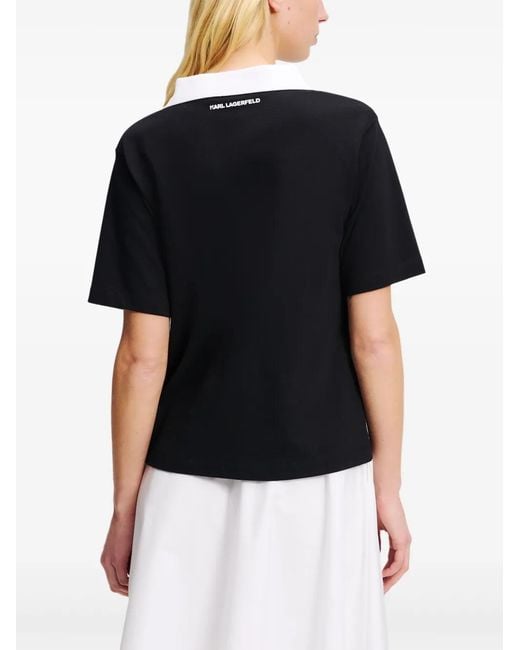 Karl Lagerfeld Black Logo-Patch Polo Top