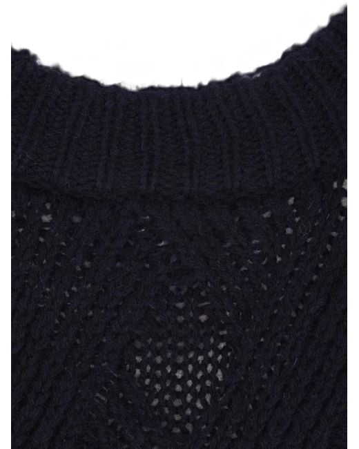 Allude Blue Diamond-pattern Wool Sweater