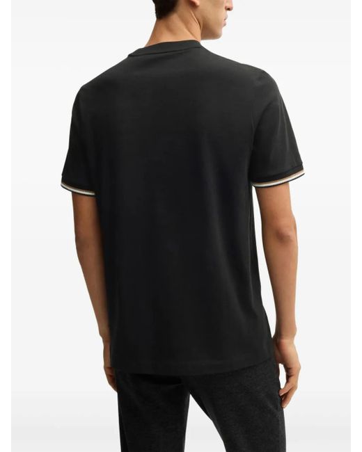 Boss Black Cotton-Jersey T-Shirt With Signature-Stripe Cuffs for men