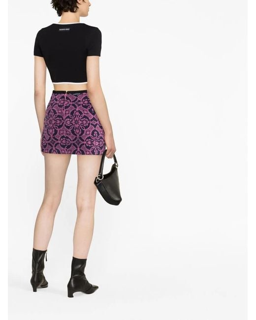 MARINE SERRE Purple Embroidered Cotton And Polyester Mini Skirt