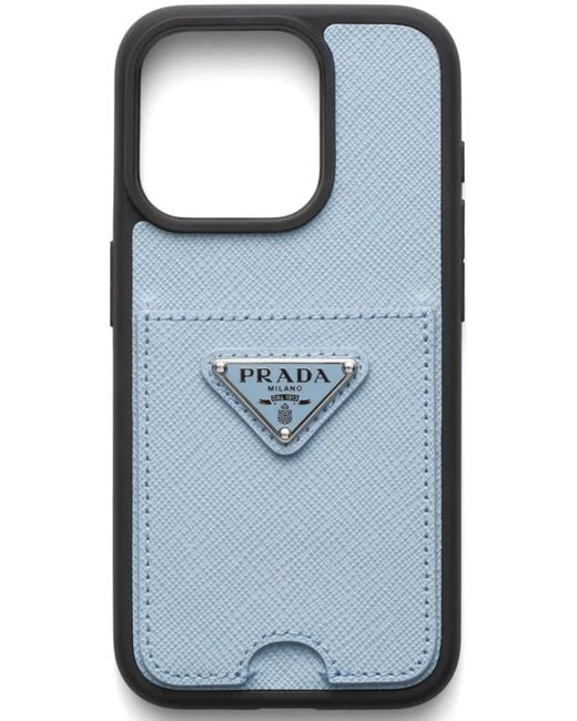 Prada Blue Triangle-Logo Iphone 15 Pro Case