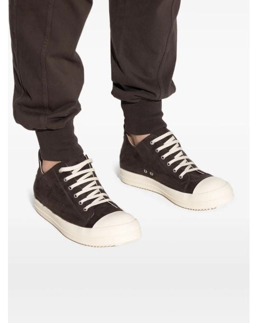Rick Owens Black Furry Low-Top Sneakers for men
