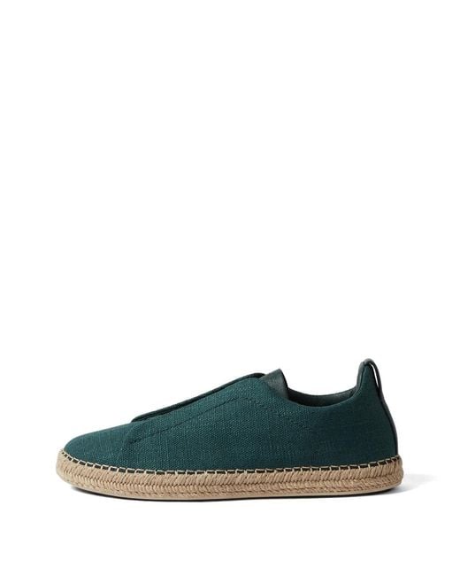 Zegna Green Linen Blend Triple Stitch Espadrilles for men