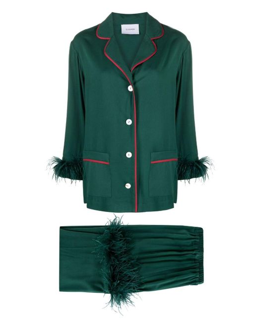 Sleeper Green Party Feather-trim Pyjama Set