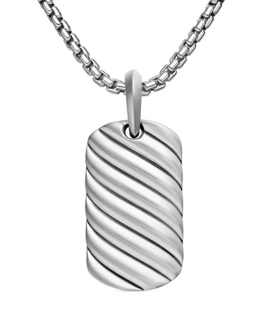 David Yurman White Sterling Sculpted Cable Tag (27Mm) for men