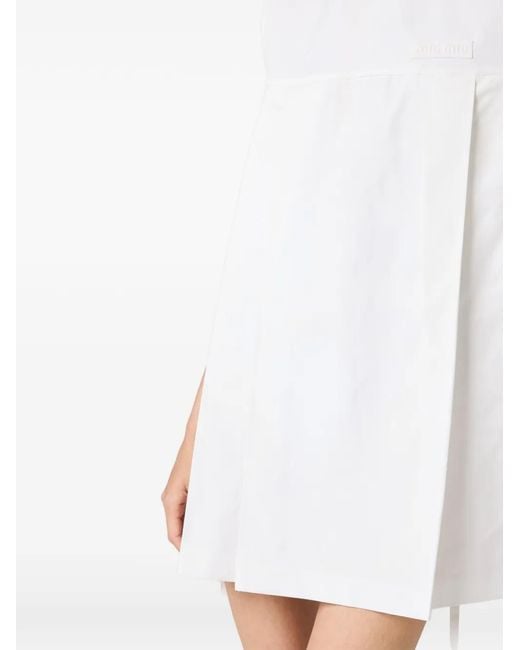Miu Miu White Flared Logo Cotton Mini Dress