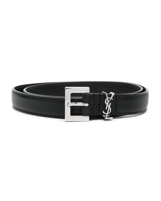 Saint Laurent Black Cassandre Slim Belt