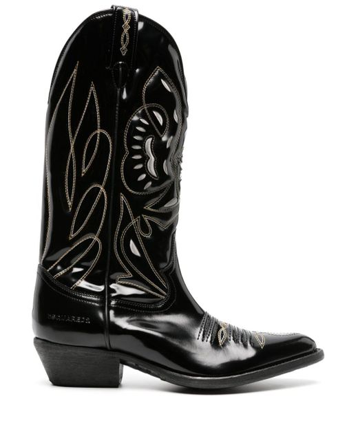 DSquared² Black Stitched Leather Western Boots for men