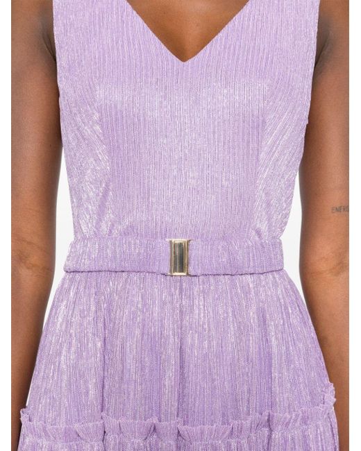 Nissa Purple Belted Lurex Midi Dress