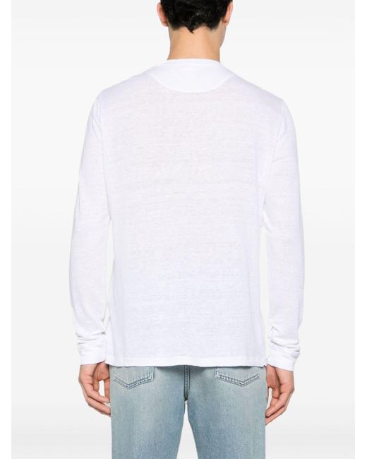 120% Lino Halb transparentes Leinen-T-Shirt in White für Herren