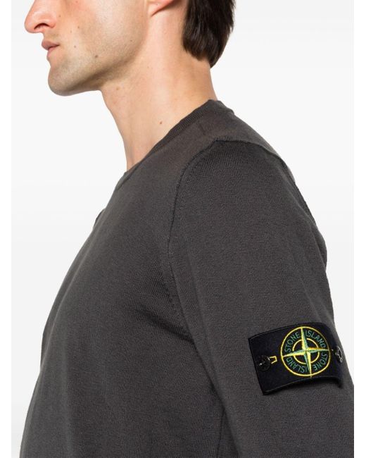 Stone Island Gray Compass-badge Ribbed-knit Jumper for men