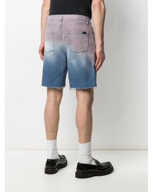 Saint Laurent Blue Gradient Denim Shorts for men