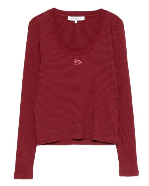 Maison Kitsuné Top Met Geborduurd Logo En Lange Mouwen in het Red