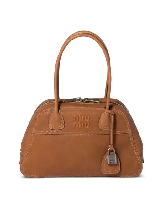 Miu Miu Brown Vivant Logo-Embossed Tote Bag