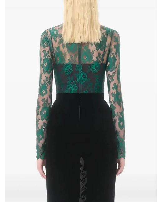 Valentino Garavani Green Floral Lace Blouse