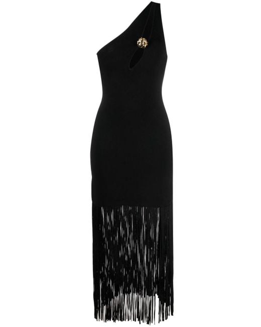 Robe longue frangée à design asymétrique à une épaule Sandro en coloris Black