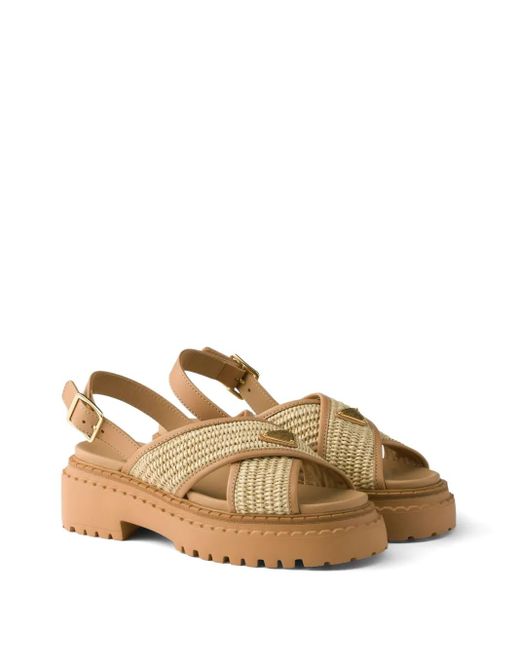 Prada Natural Cross-Strap Platform Sandals