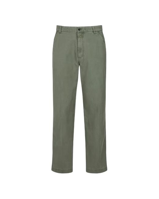 Closed Green Straight-Leg Button-Fastening Trousers for men
