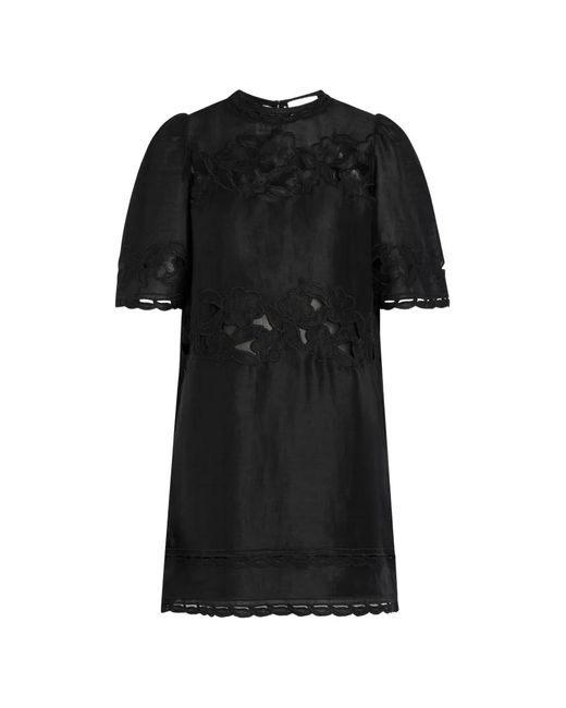 Isabel Marant Black Floral-Embroidered Mini Dress