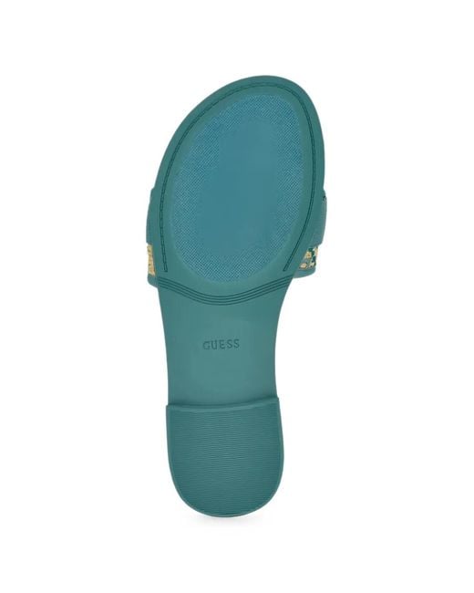 Guess Green Elyze Logo-Plaque Woven-Strap Flat Sandals