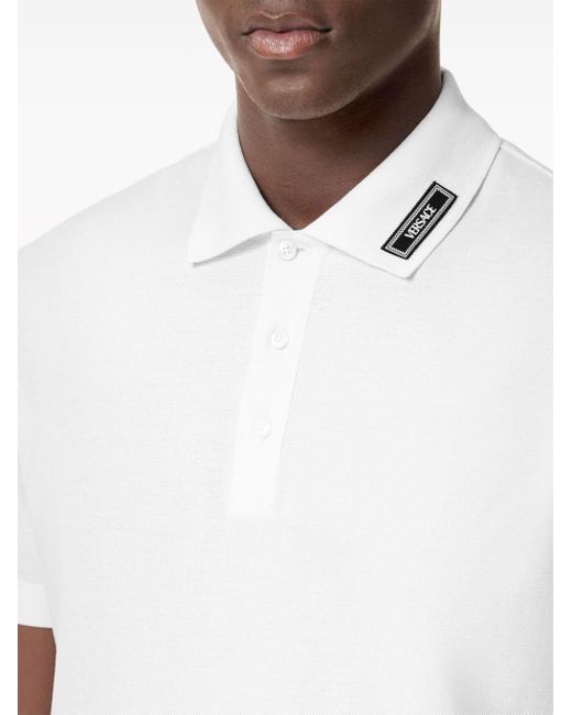 Versace White Logo Patch Polo Shirt for men