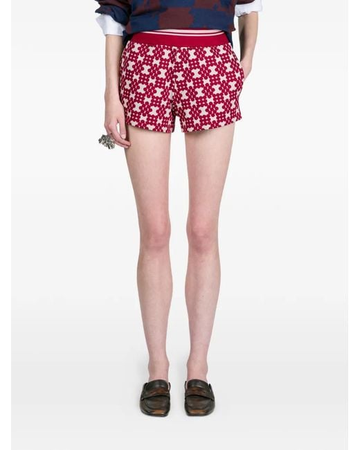 Dries Van Noten Red Ribbed Jacquard Shorts