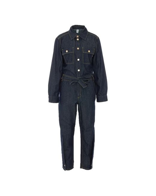 Liu Jo Blue Belted Button-Front Jumpsuit
