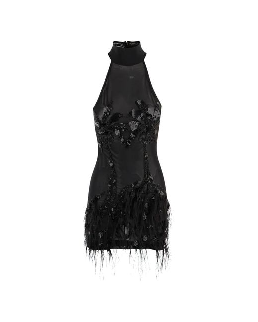Just Cavalli Black Feather-Trimmed Sequin-Embellished Mini Dress