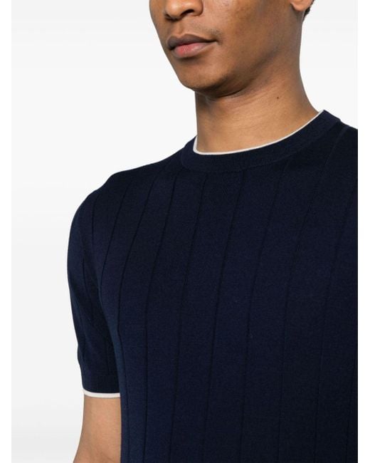 Eleventy Blue Knitted Short-sleeve Jumper for men