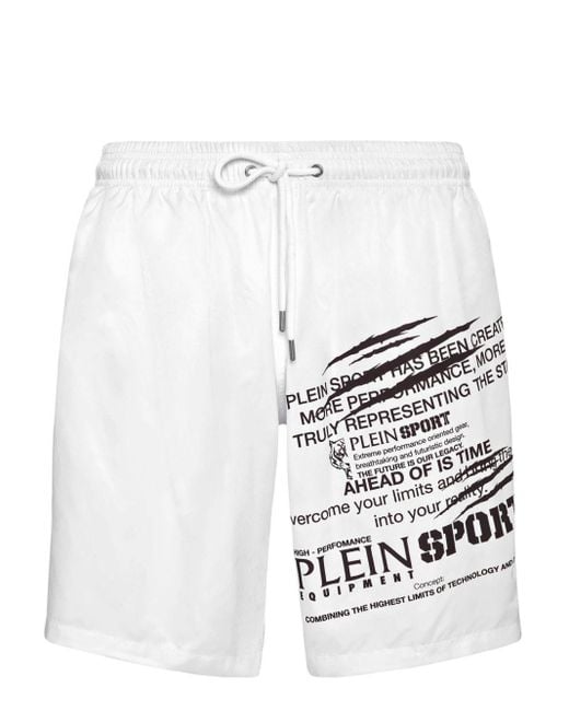 Philipp Plein White Logo-print Swim Shorts for men