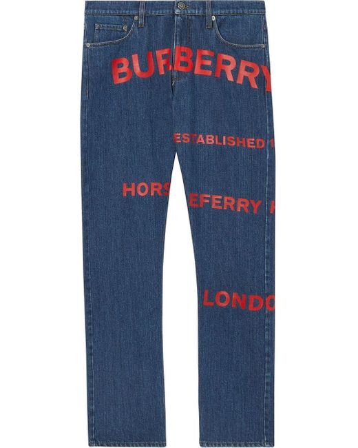 Burberry Blue Straight Fit Horseferry Print Japanese Denim Jeans for men