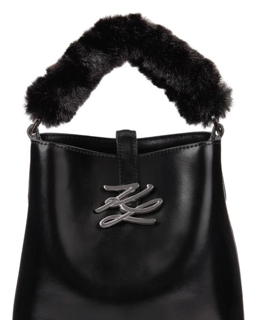 Karl Lagerfeld Black Small K/Autograph Leather Bucket Bag
