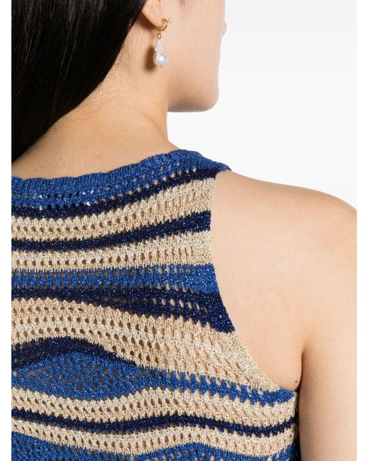 Sandro Blue Metallic Open-knit Crop Top