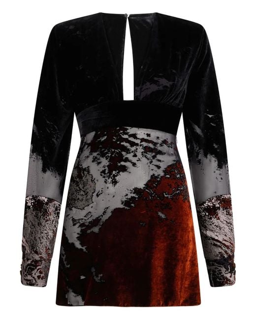 Roberto Cavalli Black Minikleid Mit Langen Ärmeln Und Print