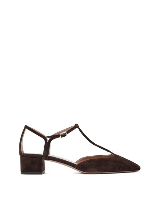 Aquazzura Brown Sorbonne T-Strap Block-Heel Pumps