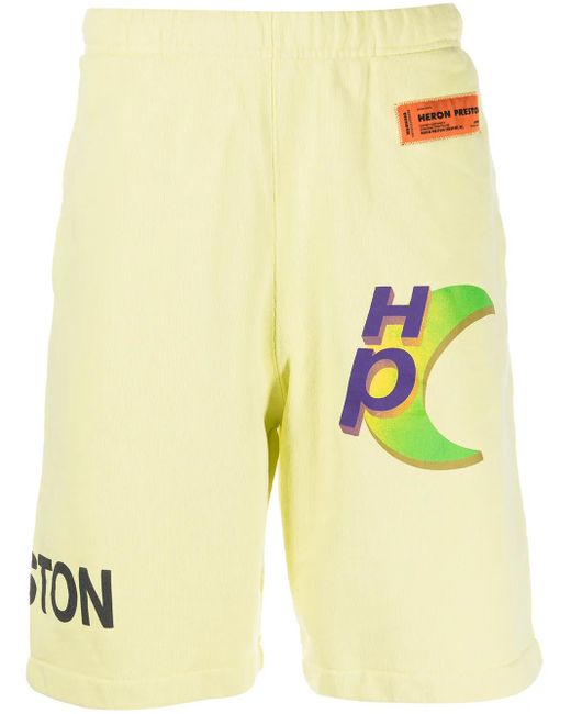 Heron Preston Yellow Logo-Print Track Shorts for men