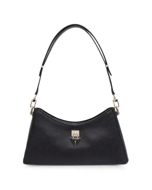 Guess Black Patsie Logo-Plaque Shoulder Bag