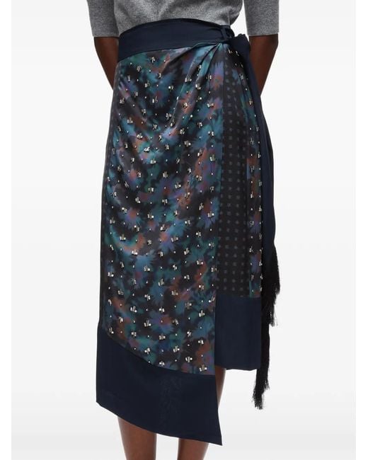 3.1 Phillip Lim Blue Desert Flower Draped Wrap Midi Skirt