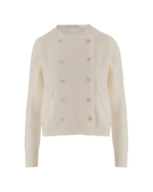 Allude White Doppelreihiger Cardigan Ohne Kragen